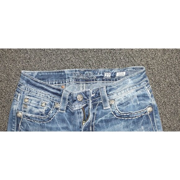 Miss Me Jeans JP8160B Womens Sz 27x34 Bootcut Embellished Snake Print Pocket Den - Picture 2 of 5